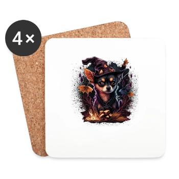 Chihuahua Costume d'Halloween - Citrouille - Dessous de verre (lot de 4) - blanc - Devant