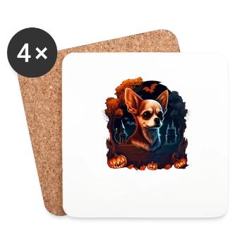 Chihuahua Costume d'Halloween - Citrouille - Dessous de verre (lot de 4) - blanc - Devant