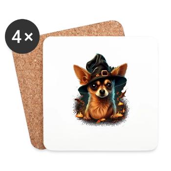 Chihuahua Costume d'Halloween - Citrouille - Dessous de verre (lot de 4) - blanc - Devant