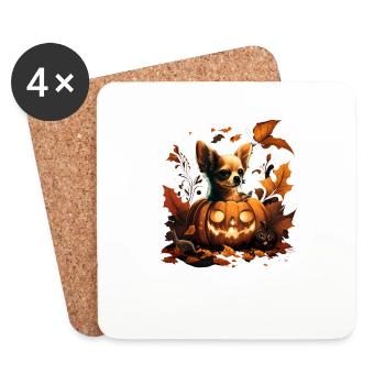 Chihuahua Costume d'Halloween - Citrouille - Dessous de verre (lot de 4) - blanc - Devant