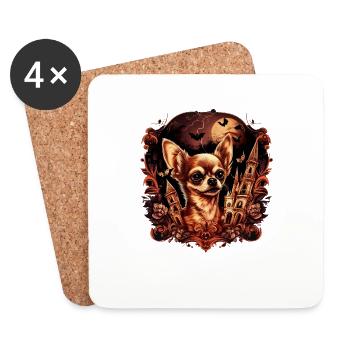 Chihuahua Costume d'Halloween - Citrouille - Dessous de verre (lot de 4) - blanc - Devant