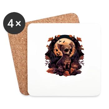 Chihuahua Costume d'Halloween - Citrouille - Dessous de verre (lot de 4) - blanc - Devant
