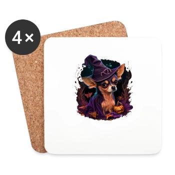 Chihuahua Costume d'Halloween - Citrouille - Dessous de verre (lot de 4) - blanc - Devant