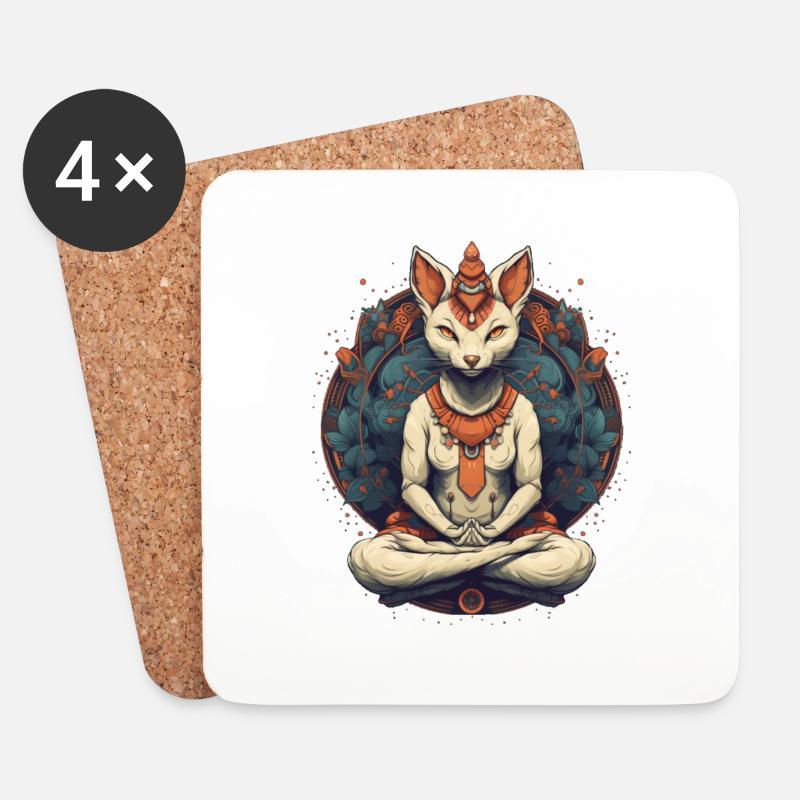Yoga Katze - Untersetzer (4er-Set) - Weiß