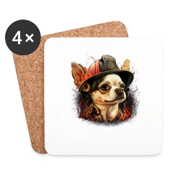 Chihuahua - Firefighter Fireman Cool Dog Men Hat - Coasters (set of 4) - white - Front