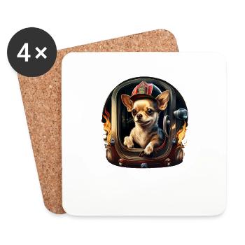 Chihuahua - Firefighter Fireman Cool Dog Men Hat - Coasters (set of 4) - white - Front