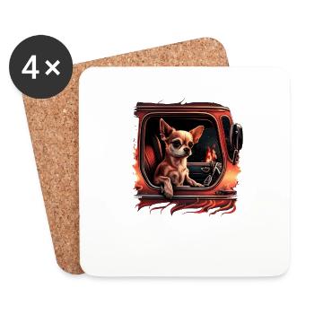 Chihuahua - Firefighter Fireman Cool Dog Men Hat - Coasters (set of 4) - white - Front