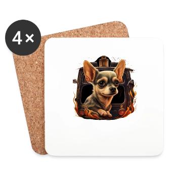 Chihuahua - Firefighter Fireman Cool Dog Men Hat - Coasters (set of 4) - white - Front