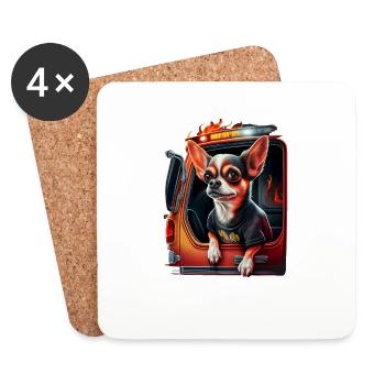 Chihuahua - Firefighter Fireman Cool Dog Men Hat - Coasters (set of 4) - white - Front