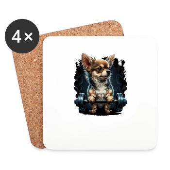 Chihuahua - Fitness Bodybuilding Gym Hund Sixpack - Untersetzer (4er-Set) - Weiß - Vorne