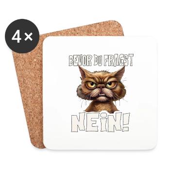 böse Katze Bevor Du fragst nein lustiger Spruch - Untersetzer (4er-Set) - Weiß - Vorne