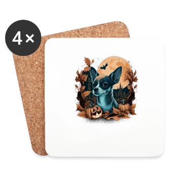 Chihuahua Costume d'Halloween - Citrouille - Dessous de verre (lot de 4) - blanc - Devant