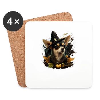 Chihuahua Costume d'Halloween - Citrouille - Dessous de verre (lot de 4) - blanc - Devant