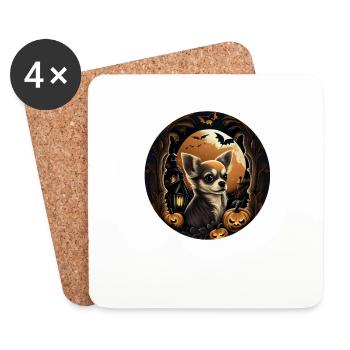 Chihuahua Costume d'Halloween - Citrouille - Dessous de verre (lot de 4) - blanc - Devant
