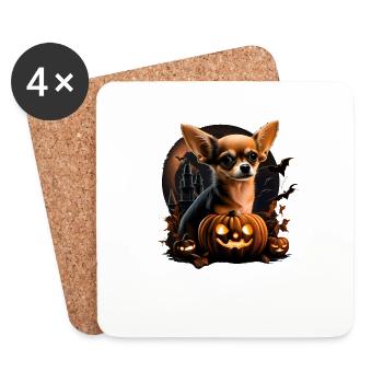 Chihuahua Costume d'Halloween - Citrouille - Dessous de verre (lot de 4) - blanc - Devant