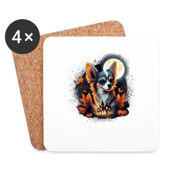 Chihuahua Costume d'Halloween - Citrouille - Dessous de verre (lot de 4) - blanc - Devant
