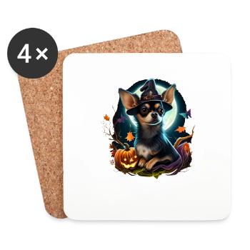 Chihuahua Costume d'Halloween - Citrouille - Dessous de verre (lot de 4) - blanc - Devant