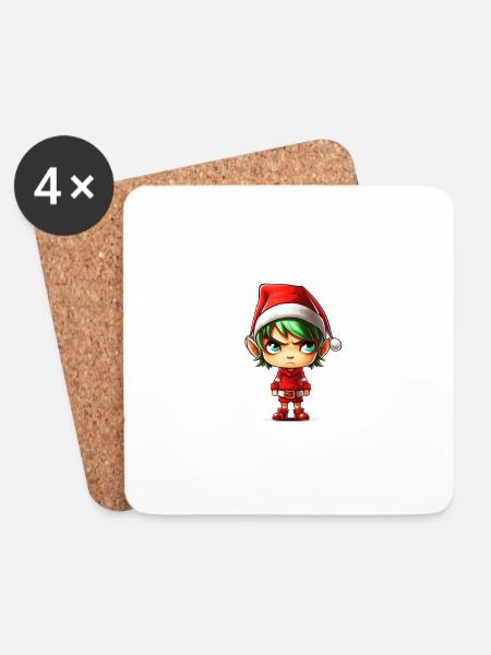 What the Elf - Lustiges Weihnachtskostüm für Herren Frauen - Untersetzer (4er-Set) - Weiß