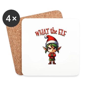 What the Elf - Niedlicher lustiger Elf für die Weihnachtszeit - Untersetzer (4er-Set) - Weiß - Vorne