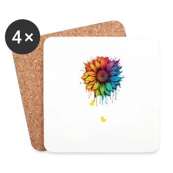 Regenbogen Sonnenblume LGBT Stolz Lesbisch Homosexuell Liebhaber Wortspiel - Untersetzer (4er-Set) - Weiß - Vorne