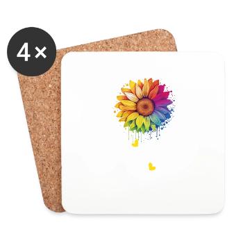 Regenbogen Sonnenblume LGBT Gruppe Stolz Transgender Wortspiel - Untersetzer (4er-Set) - Weiß - Vorne