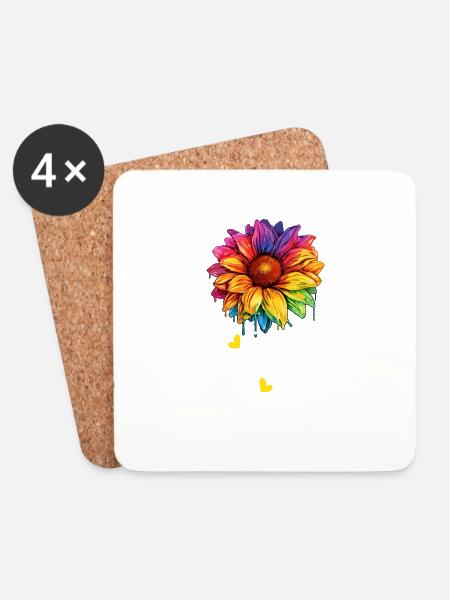 Rainbow Sunflower LGBTQ Communauté transgenre Jeu de mots - Dessous de verre (lot de 4) - blanc