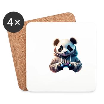 Lettrage de joueur avec panda cool - Dessous de verre (lot de 4) - blanc - Devant