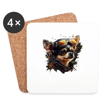 Chihuahua | Race Racing Car Funny Dog Mechanic - Coasters (set of 4) - white - Front