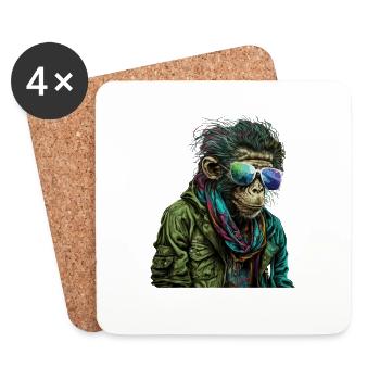 lustiger Affe Schimpanse mit Sonnenbrille - Untersetzer (4er-Set) - Weiß - Vorne