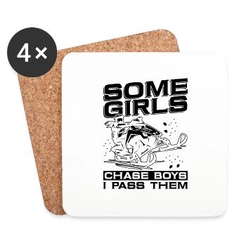 Certaines filles chassent les garçons Motorsport Snowmobile Racer - Dessous de verre (lot de 4) - blanc - Devant