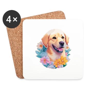 Labrador Retriever Hund mit Blumenkranz Motiv - Untersetzer (4er-Set) - Weiß - Vorne