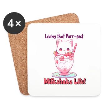 Living That Purr-fect Milkshake Life - Happy Cat - Coasters (set of 4) - white - Front