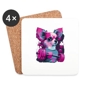 Chihuahua rose | Fille Fitness Salle de sport - Dessous de verre (lot de 4) - blanc - Devant