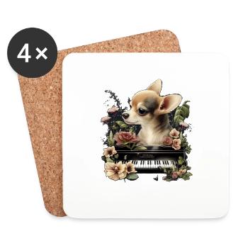 Chihuahua Plays Piano | Funny Classic Music Dog - Coasters (set of 4) - white - Front