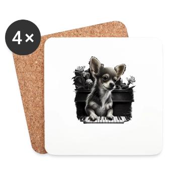 Chihuahua Plays Piano | Funny Classic Music Dog - Coasters (set of 4) - white - Front