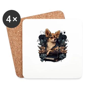 Chihuahua spielt Klavier Piano Klassische Musik - Untersetzer (4er-Set) - Weiß - Vorne