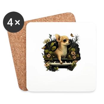 Chihuahua Plays Piano | Funny Classic Music Dog - Coasters (set of 4) - white - Front