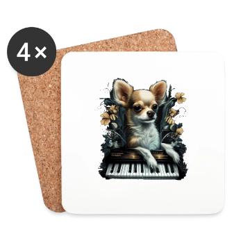 Chihuahua Plays Piano | Funny Classic Music Dog - Coasters (set of 4) - white - Front