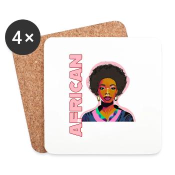 Schwarze Afrikanische Frau mit Schriftzug - Untersetzer (4er-Set) - Weiß - Vorne