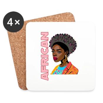 Dame noire avec lettrage africain - Dessous de verre (lot de 4) - blanc - Devant