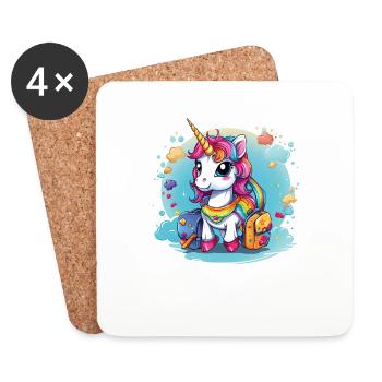 Einhorn Schulkind Einschulung Mädchen Geschenk - Untersetzer (4er-Set) - Weiß - Vorne