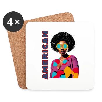 Black Woman with American lettering - Coasters (set of 4) - white - Front