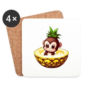 Affe Schimpanse mit Ananas, Lustiges Tropendesign - Untersetzer (4er-Set) - Weiß - Vorne