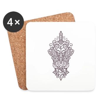 Crâne papillon et rose - Dessous de verre (lot de 4) - blanc - Devant