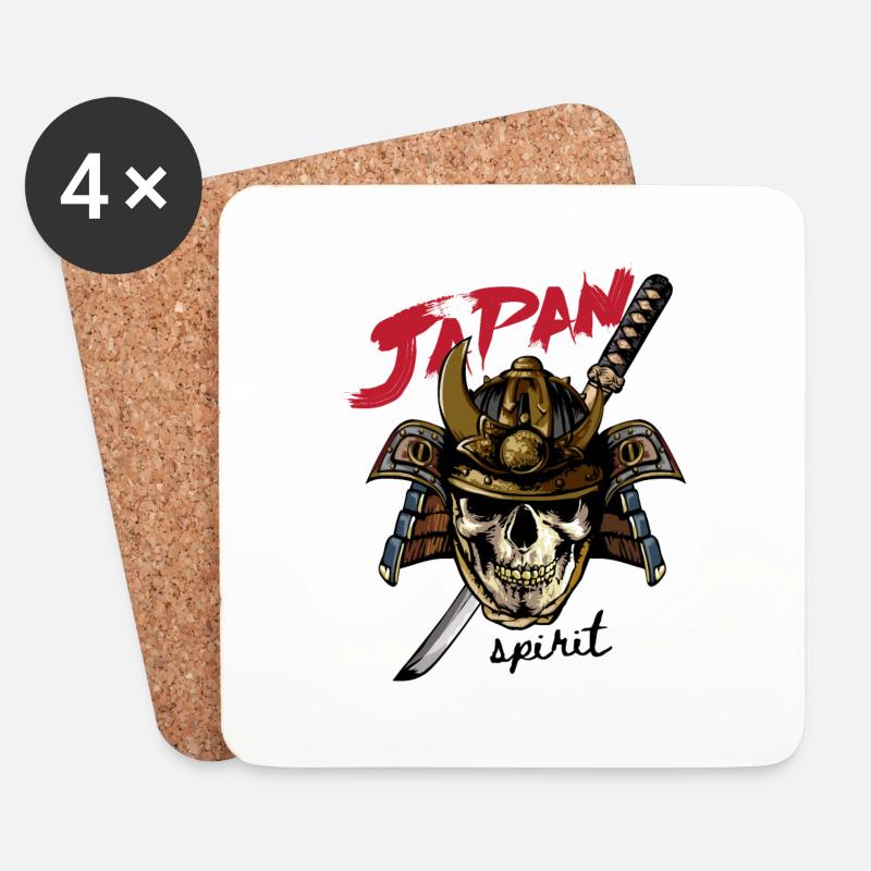 Totenkopf im Samurai-Helm - Untersetzer (4er-Set) - Weiß