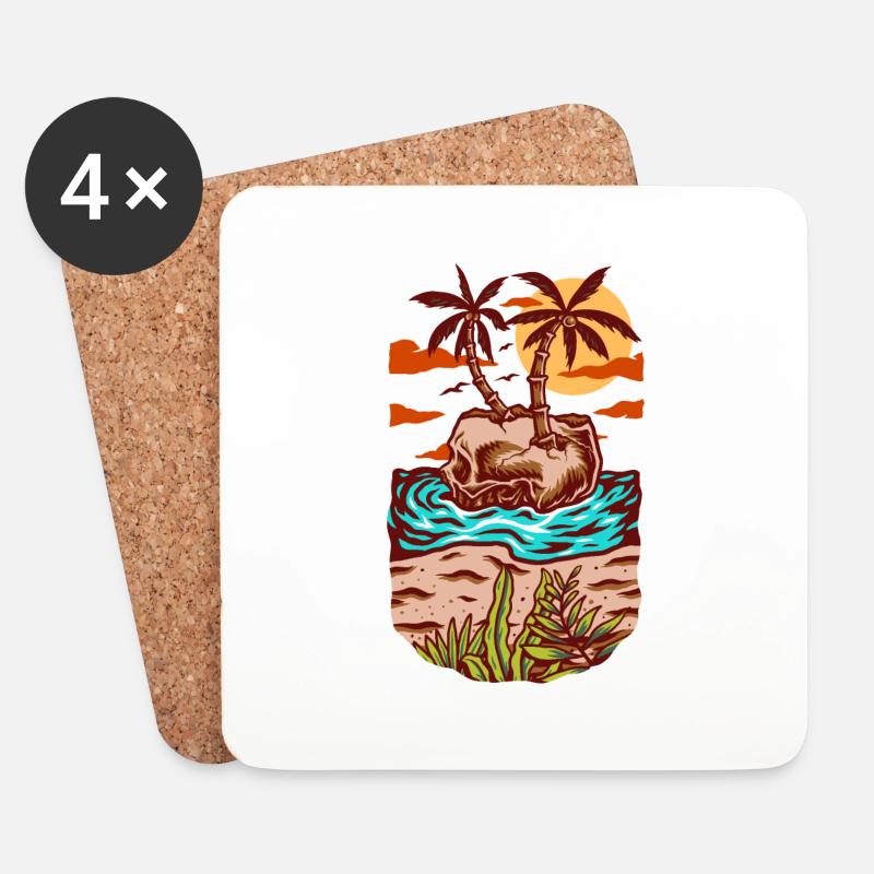 Schädel Sommerstrand - Untersetzer (4er-Set) - Weiß