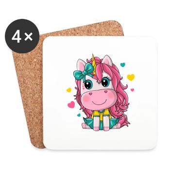 Einhorn-Mädchen - Untersetzer (4er-Set) - Weiß - Vorne