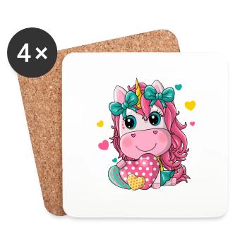 Einhornmädchen mit Herz - Untersetzer (4er-Set) - Weiß - Vorne