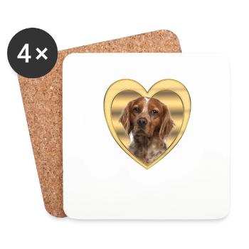 Epagneul Breton - Amoureux des chiens - Cœur de chien - Dessous de verre (lot de 4) - blanc - Devant