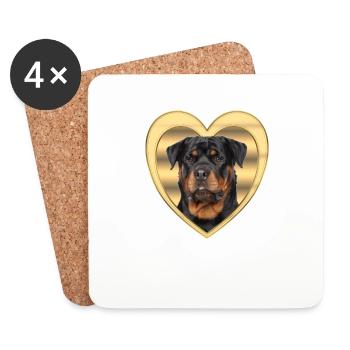 Rottweiler - Amoureux des chiens - Cœur de chien - Dessous de verre (lot de 4) - blanc - Devant